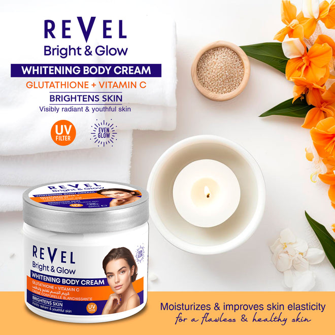 BRIGHT & GLOW GLUTATHIONE + VITAMIN C WHITENING BODY CREAM REVEL BRIGHT & GLOW GLUTATHIONE + VITAMIN C WHITENING BODY CREAM REVEL