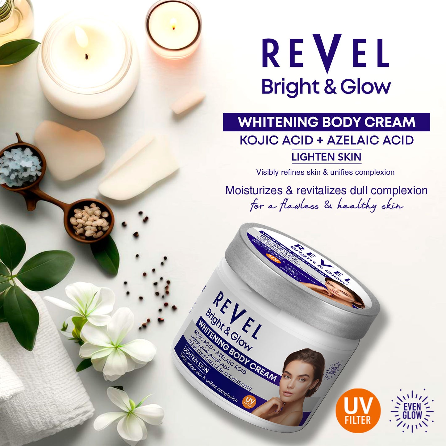 BRIGHT & GLOW KOJIC ACID + AZELAIC ACID WHITENING BODY CREAM