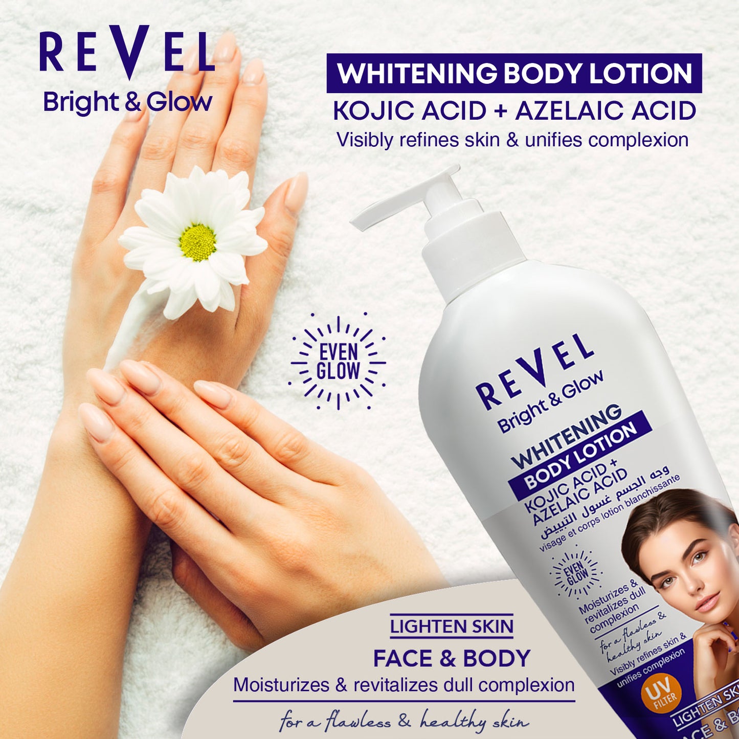 BRIGHT & GLOW KOJIC ACID + AZELAIC ACID WHITENING BODY LOTION